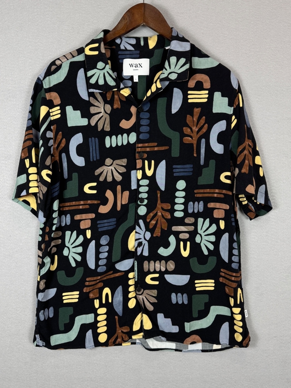 Wax London Black Abstract Print Button Shirt L